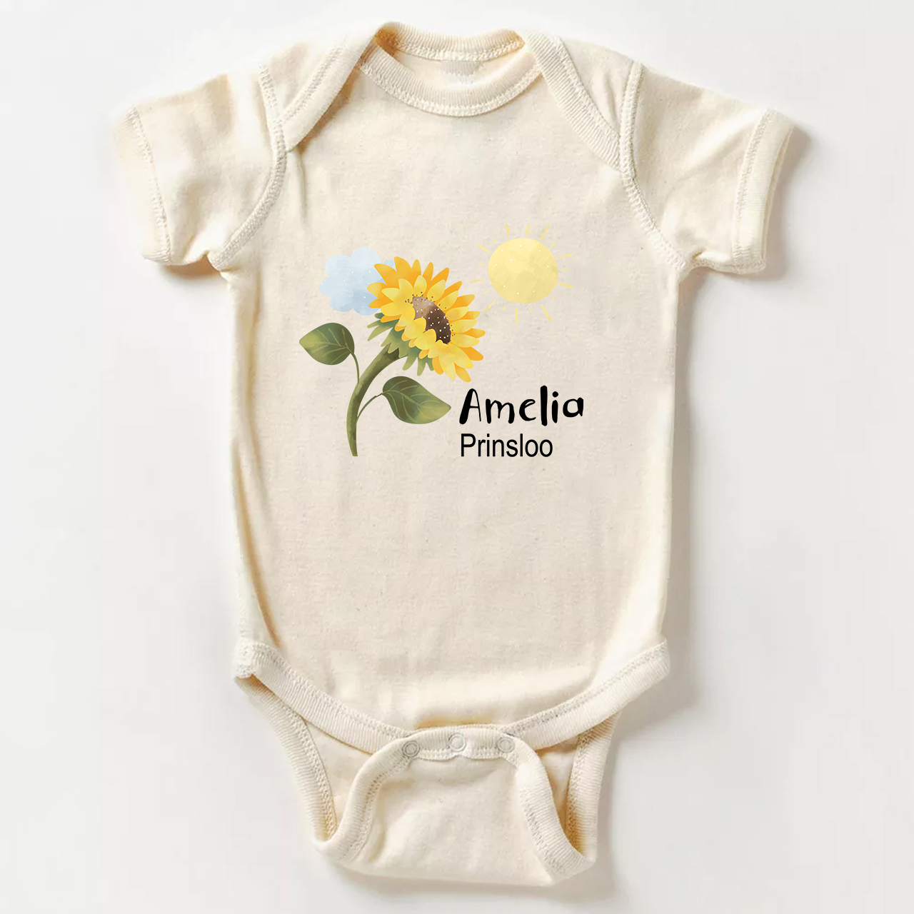 Personalized Sunflower Baby Bodysuit
