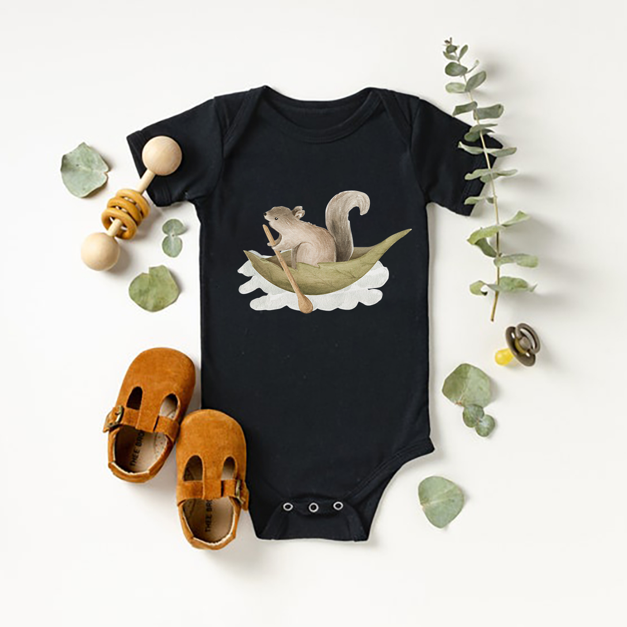 Little Squirrel Rowing Baby Bodysuit