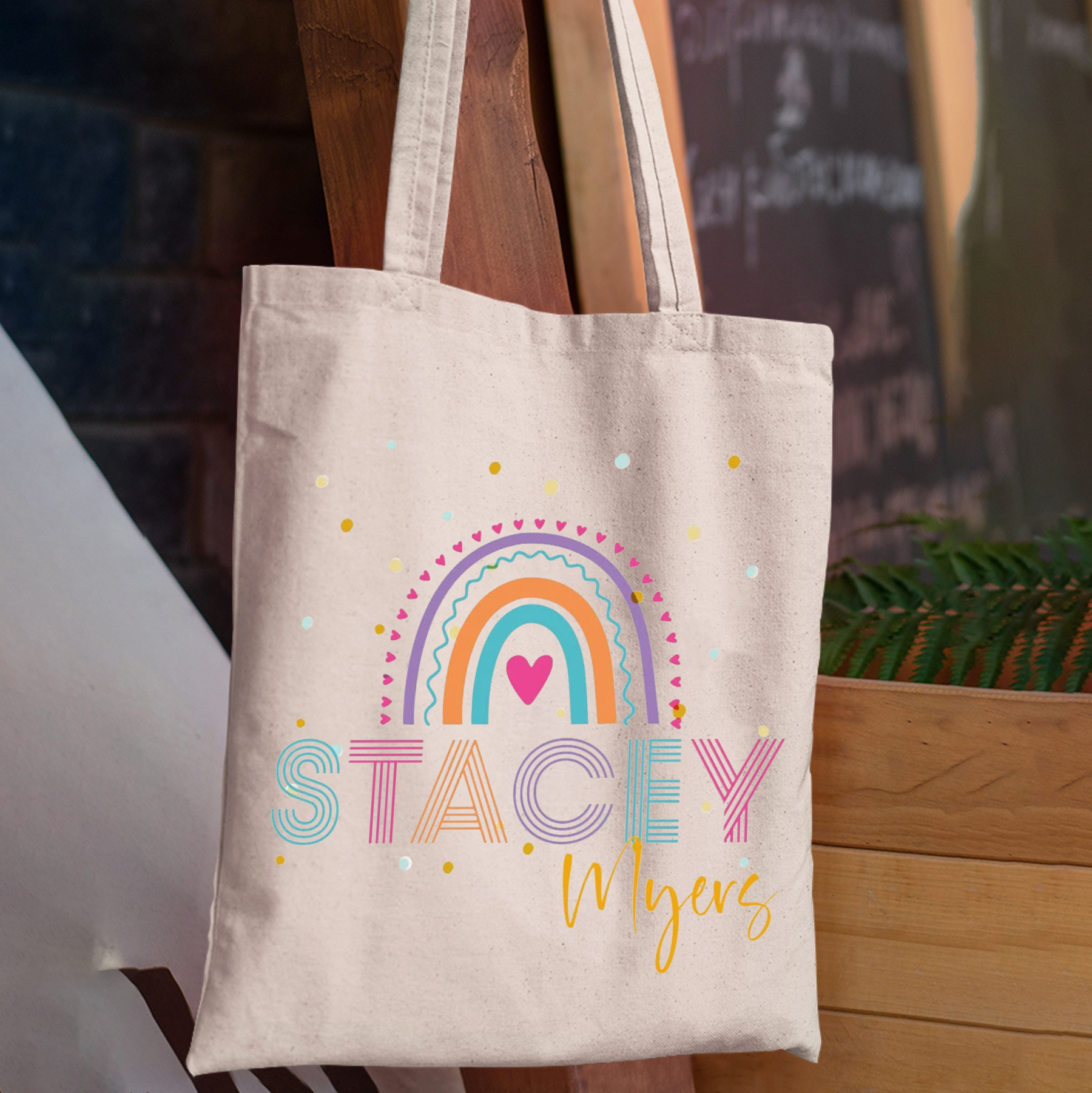 Personalized Line Kids Name School Tote Bag