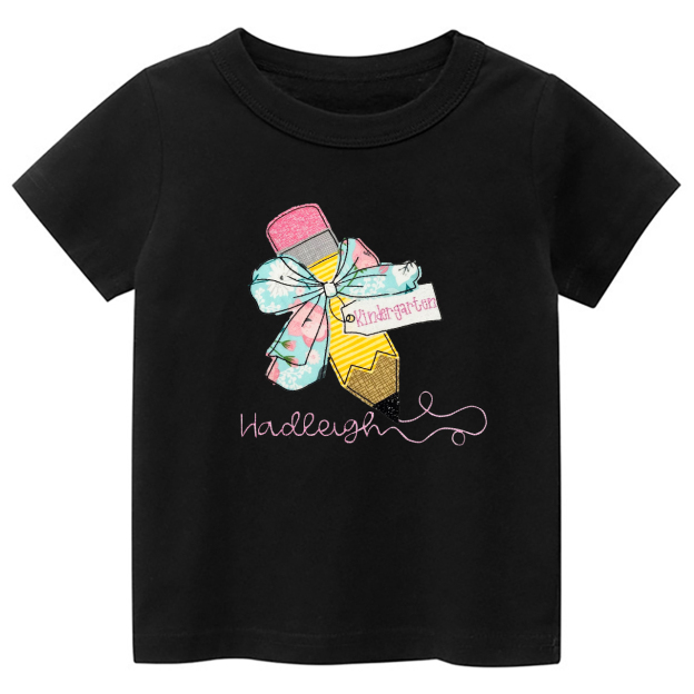 Personalized Pencil And Bow Back To School Shirt For Kids
