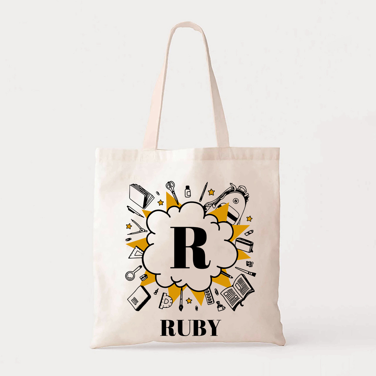 Personalized Stationery Boom Kids Name School Tote Bag