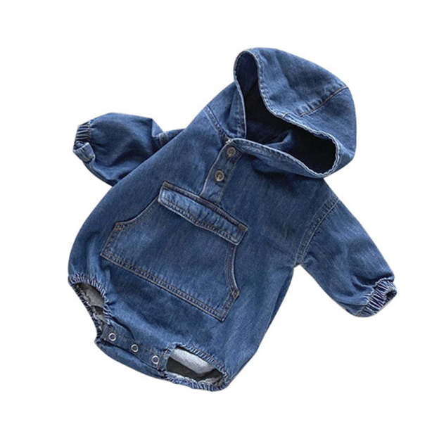 Hooded Denim Baby Jumpsuit Romper