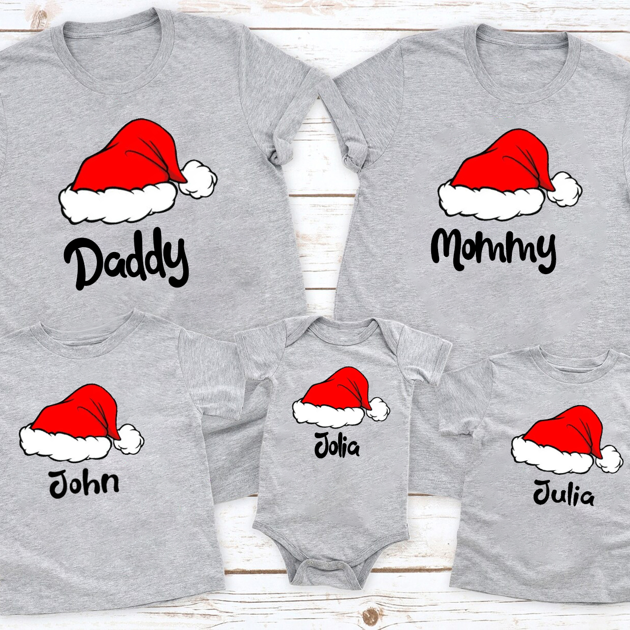 Red Santa Hat Custom Family T-Shirt