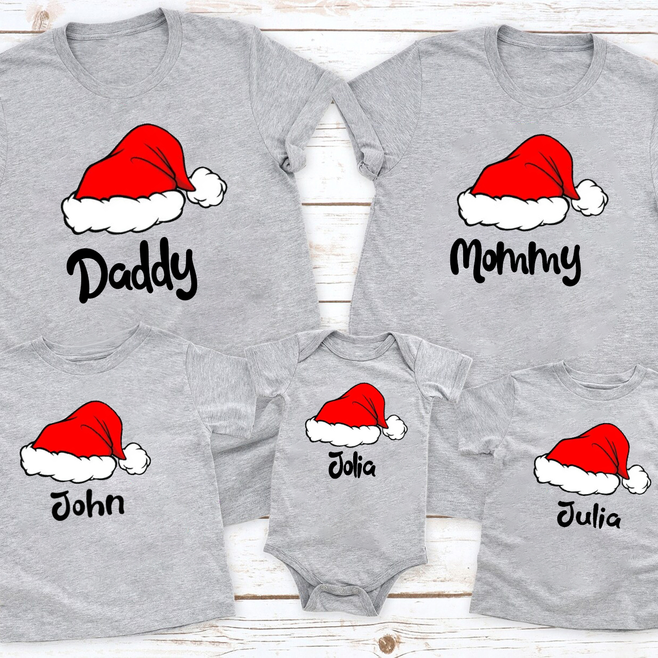 Red Santa Hat Custom Family T-Shirt