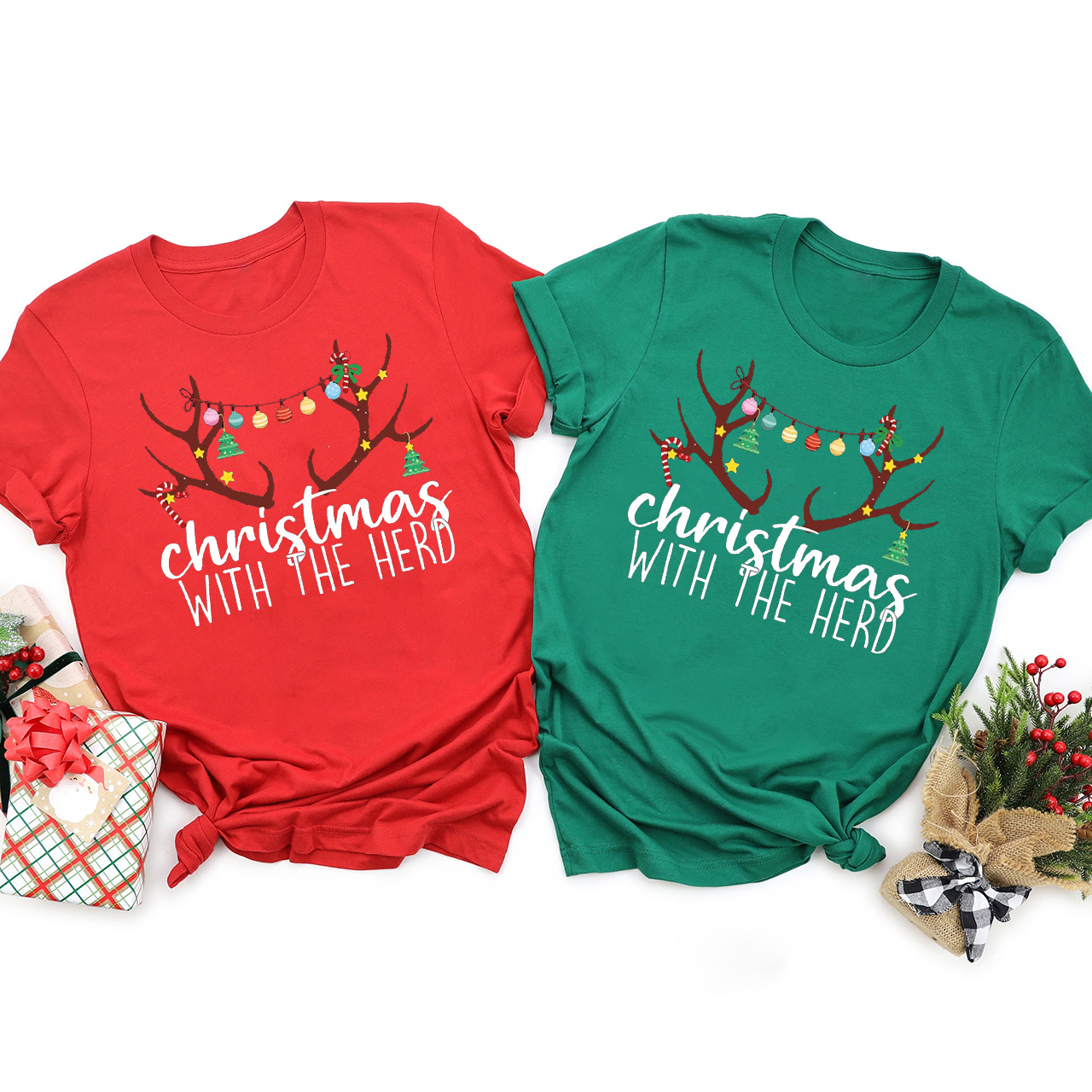 Christmas With The Herd Vneck Family Matching Shirts