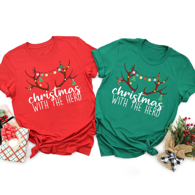 Christmas With The Herd Vneck Family Matching Shirts