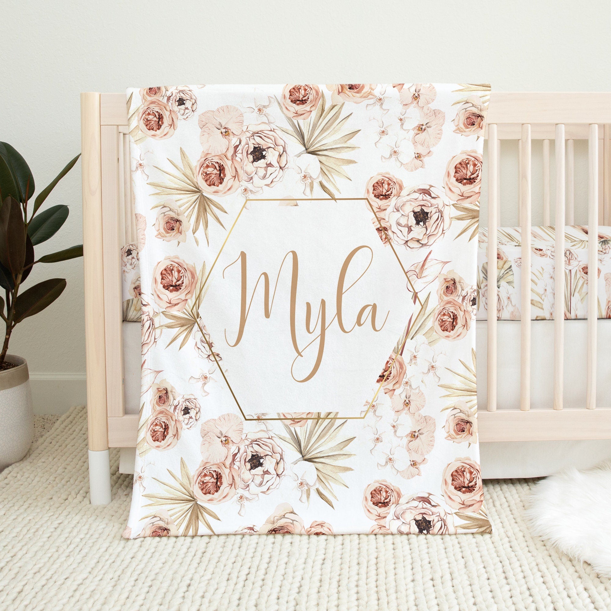 Personalized Floral Boho Flannel Blanket