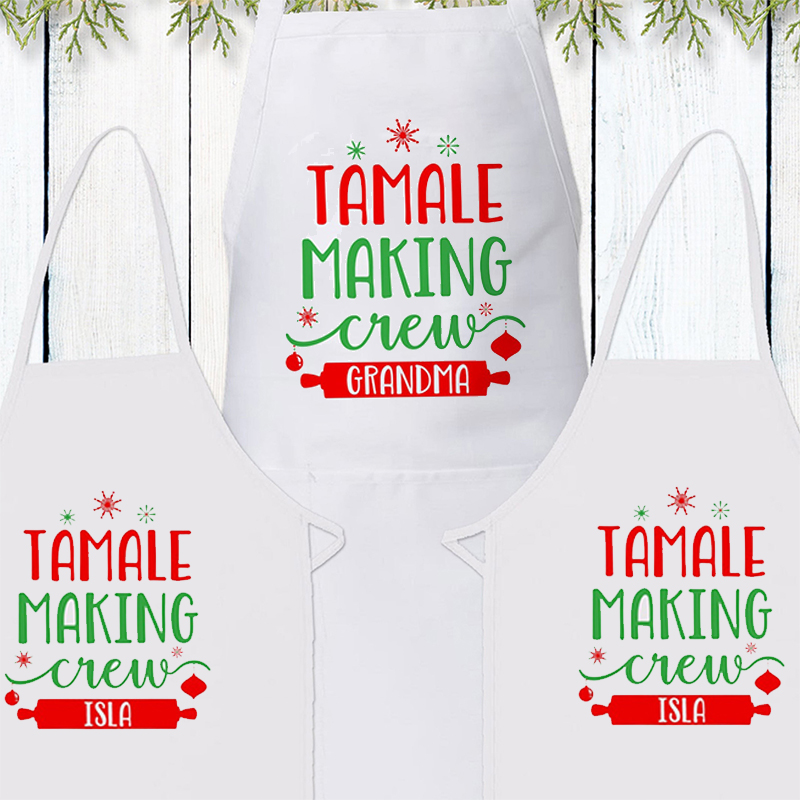 Tamale Making Crew Christmas Apron Sets For Adult&Kids