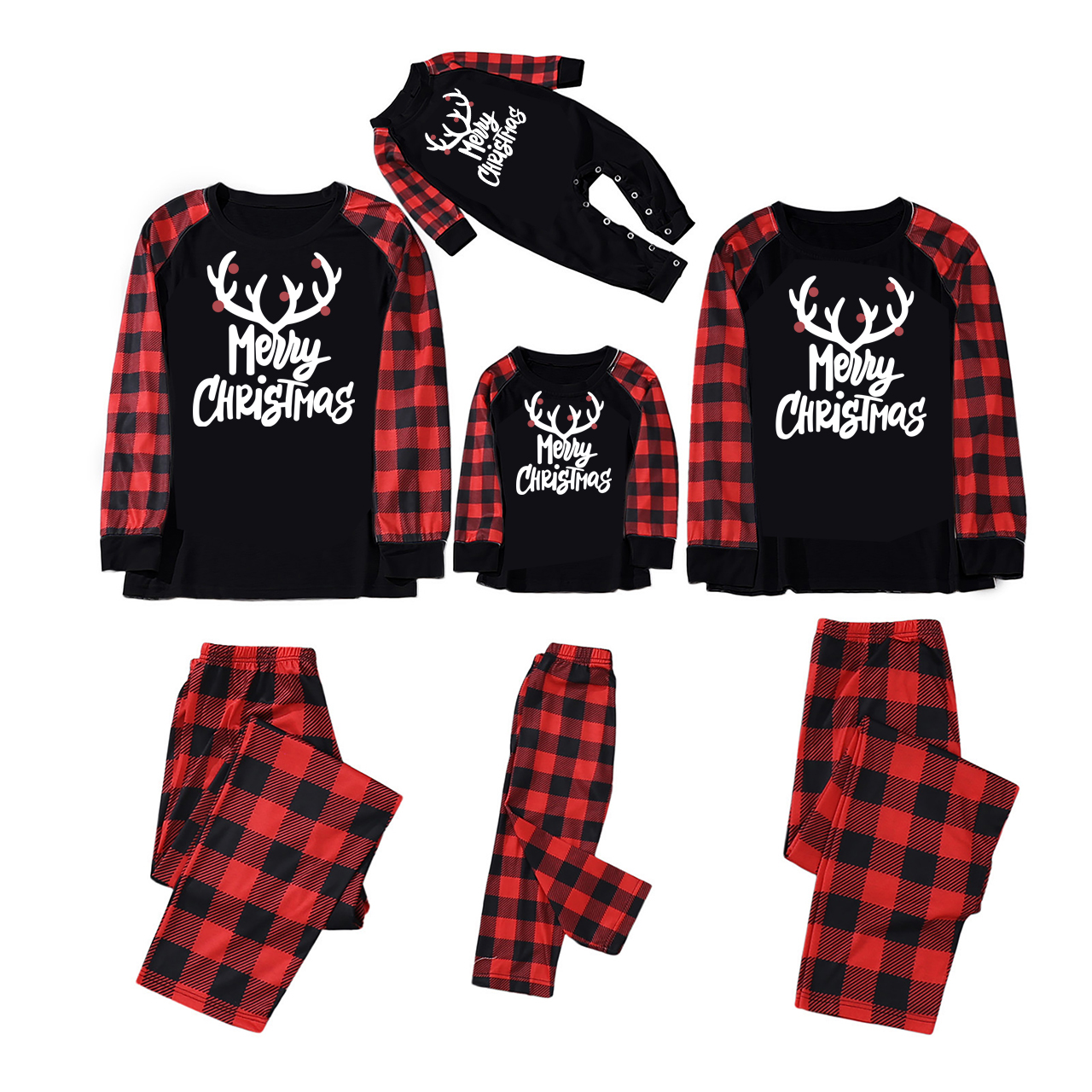 Black Antlers Christmas Family Matching Pajamas