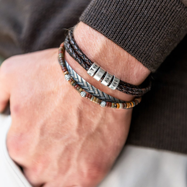 Personalized Mens Bracelet with Small Custom Beads Sterling Silver - Fathers Day Gift
