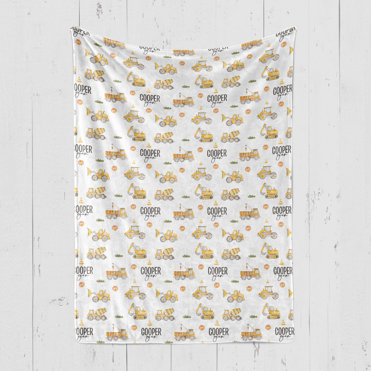 Personalized Yellow Tractor Baby Boy Flannel Blanket