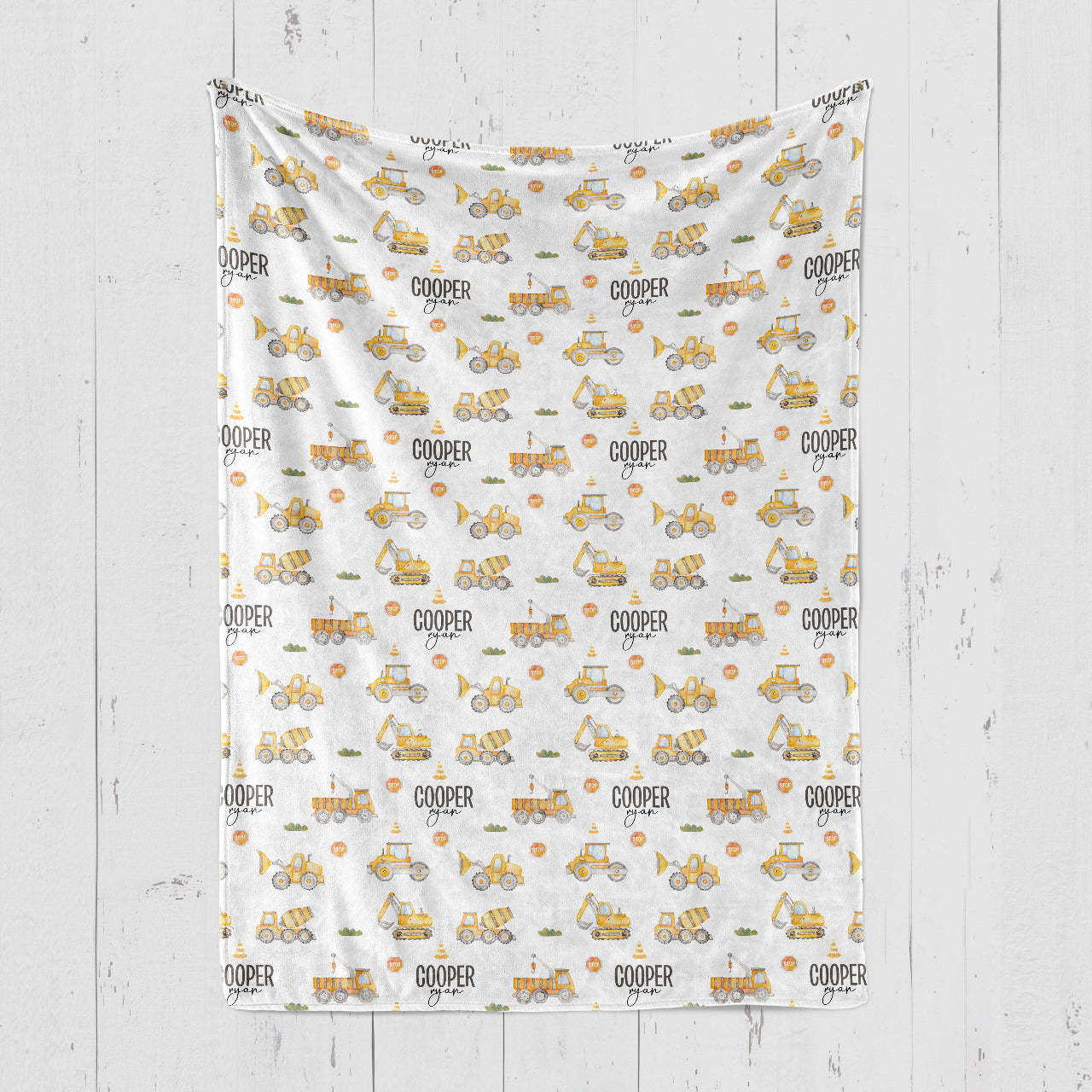 Personalized Yellow Tractor Baby Boy Flannel Blanket