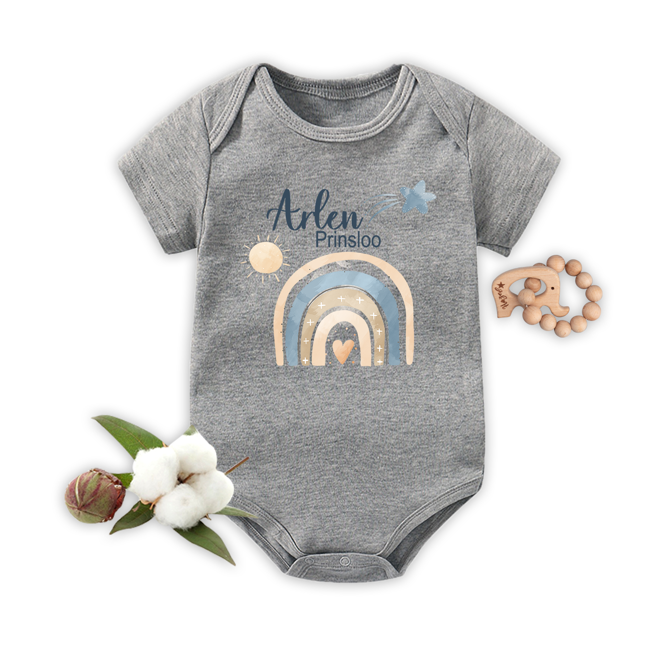 Rainbow Heart Name Custom Baby Bodysuit