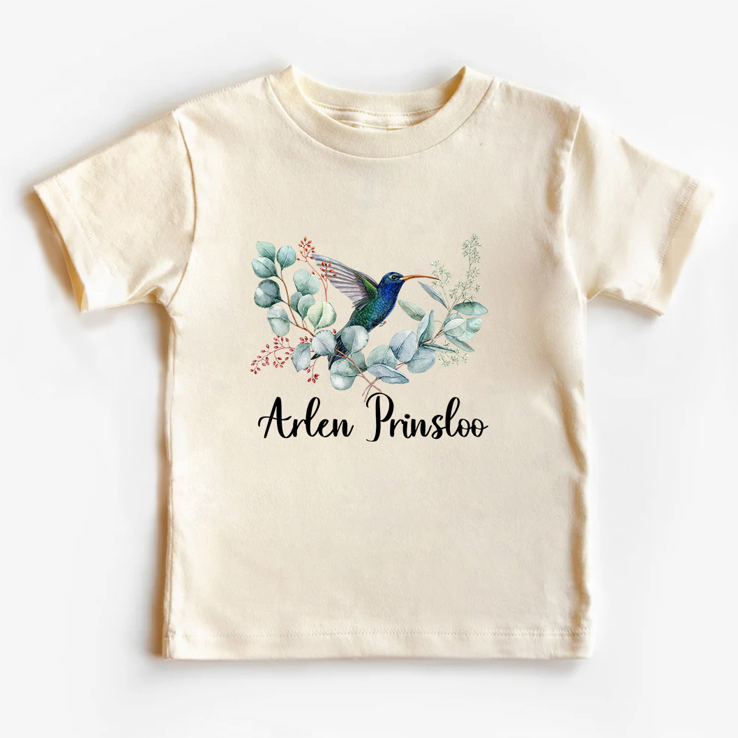 Personalized Hummingbird & Flowers Kids T-Shirt