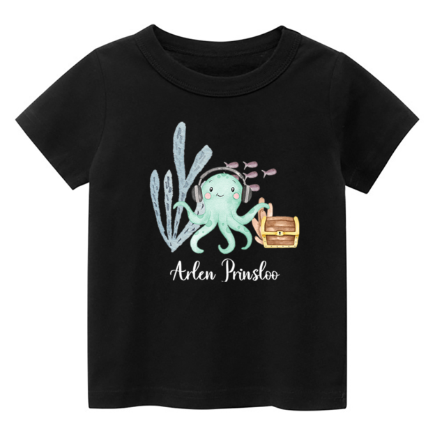Personalized Octopus Listening To Music Kids T-Shirt