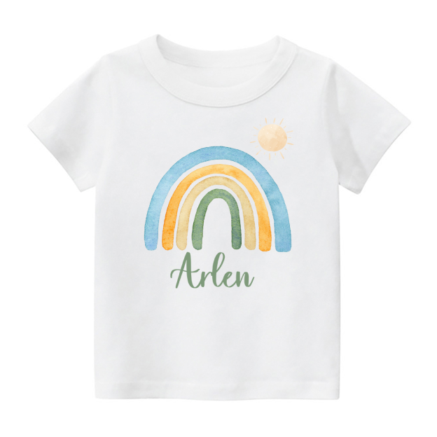 Rainbow And Sun Name Custom Kids T-Shirt