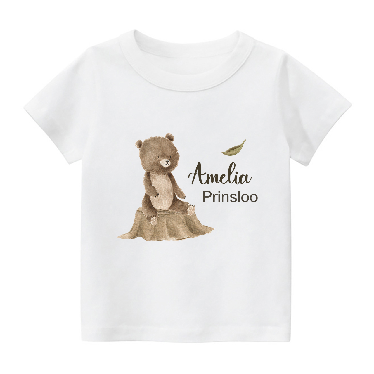 Personalized Bear Cub Sitting On Tree Stump Shirt For Kids
