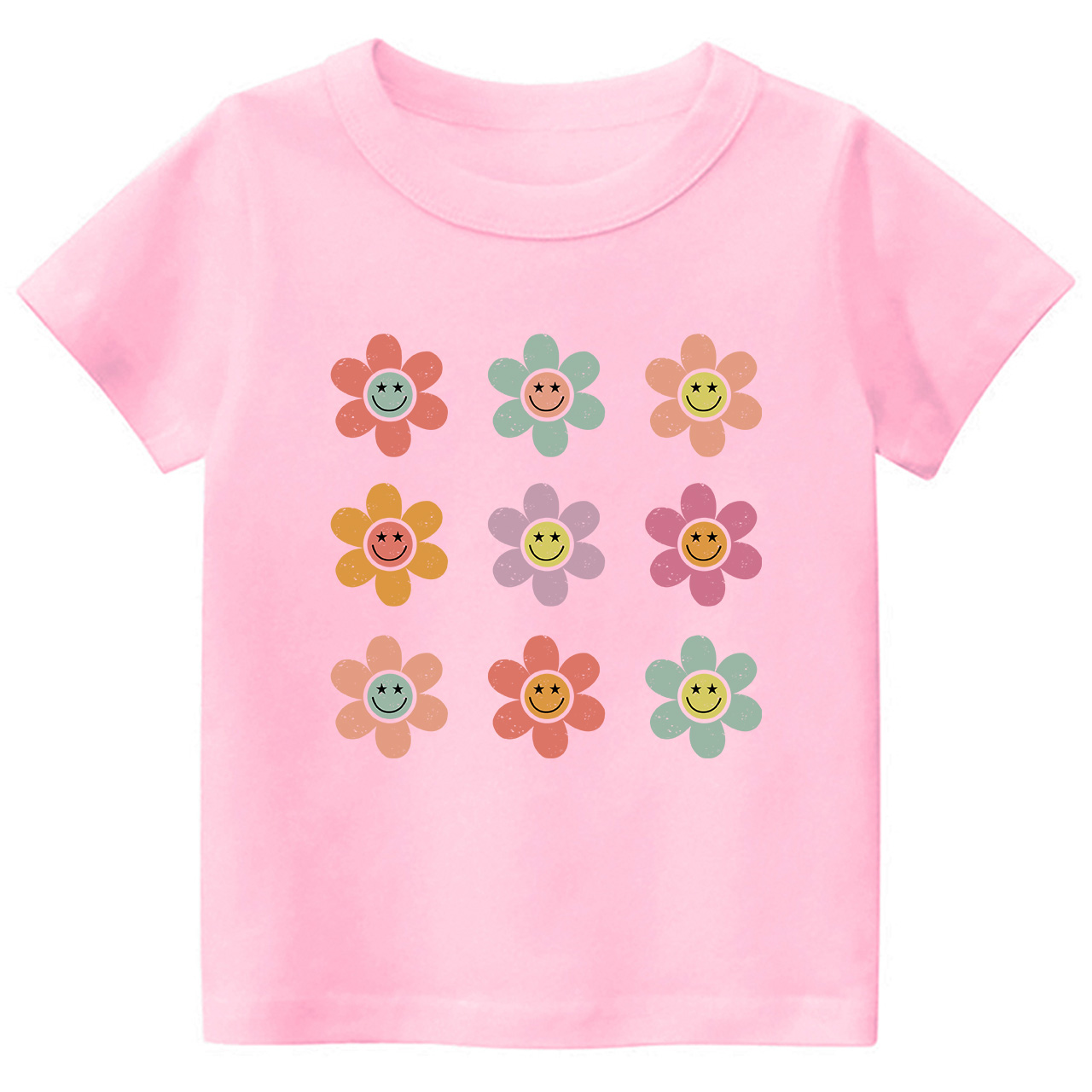 Happy Face Flowers Summer Kids T-Shirts