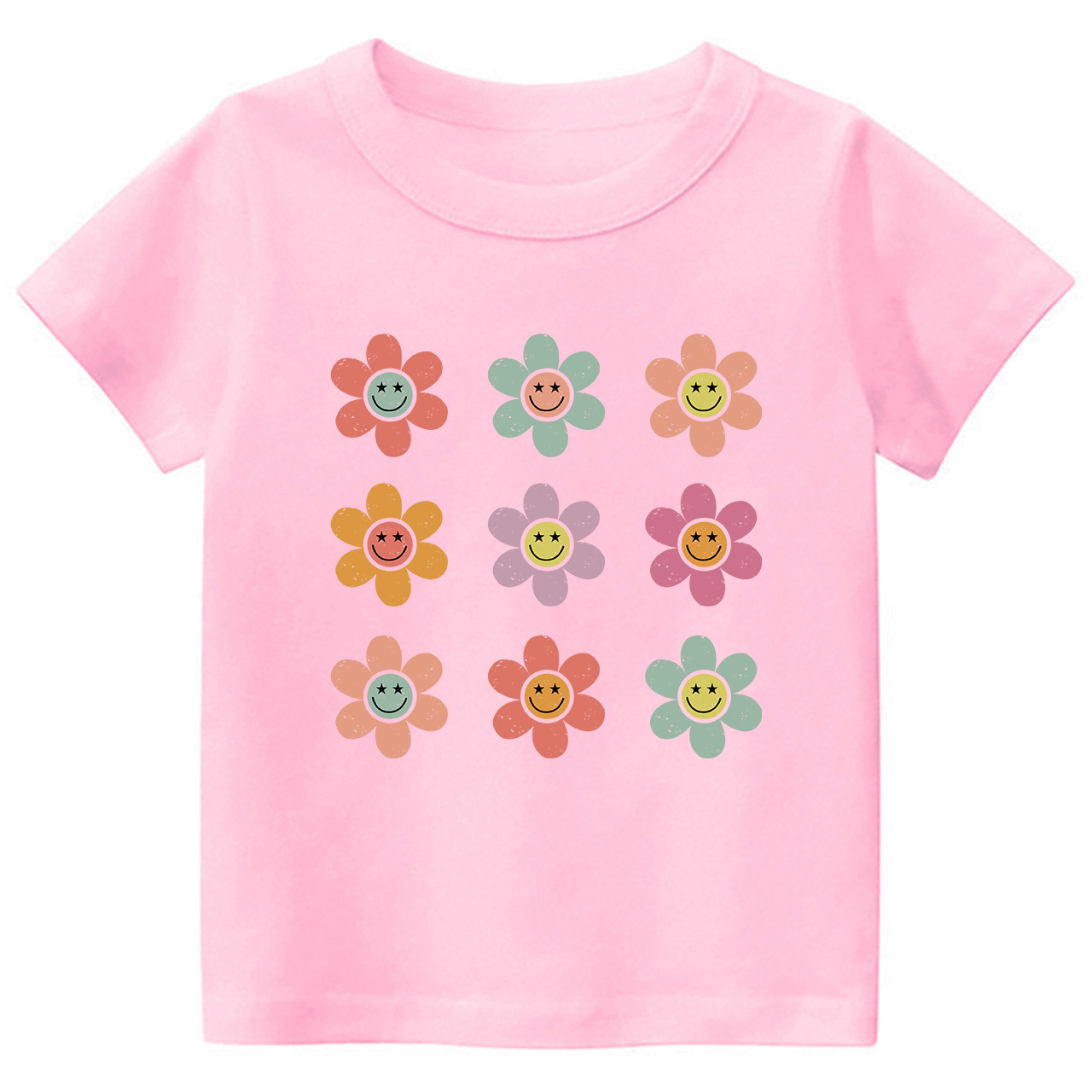Happy Face Flowers Summer Kids T-Shirts