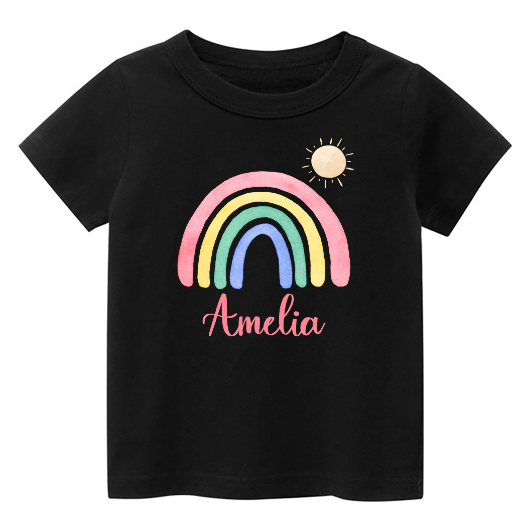 Personalized Pink Rainbow And Sun Kids T-Shirt