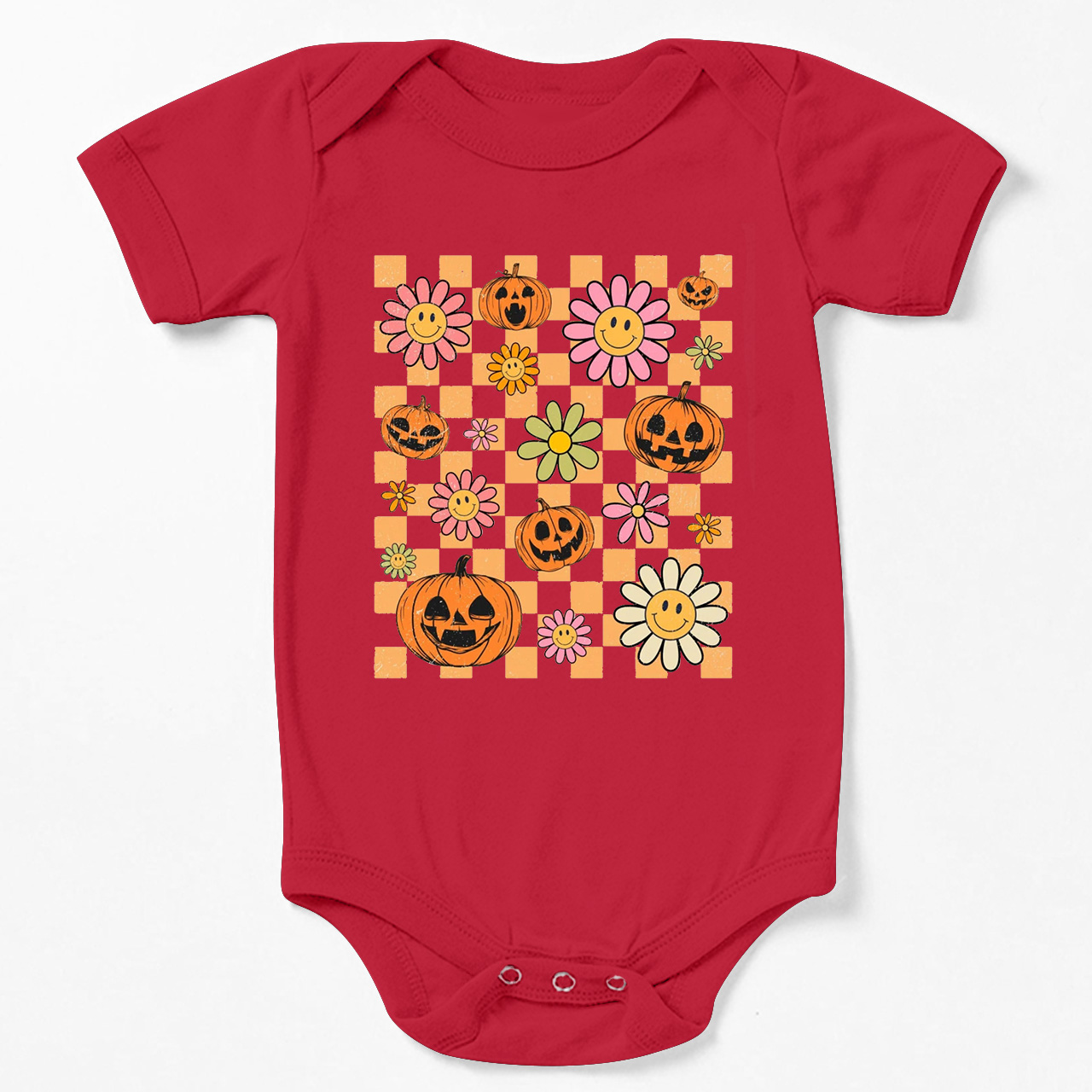 Retro Halloween Pumpkins Natural Baby Bodysuit