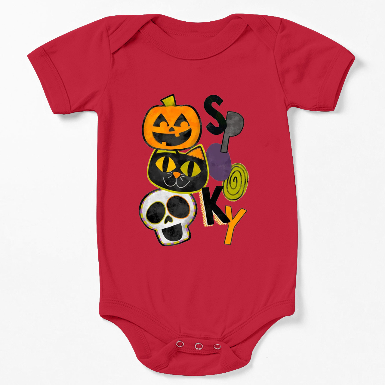 Spooky Pumpkin Cat Skull Halloween Baby Bodysuit