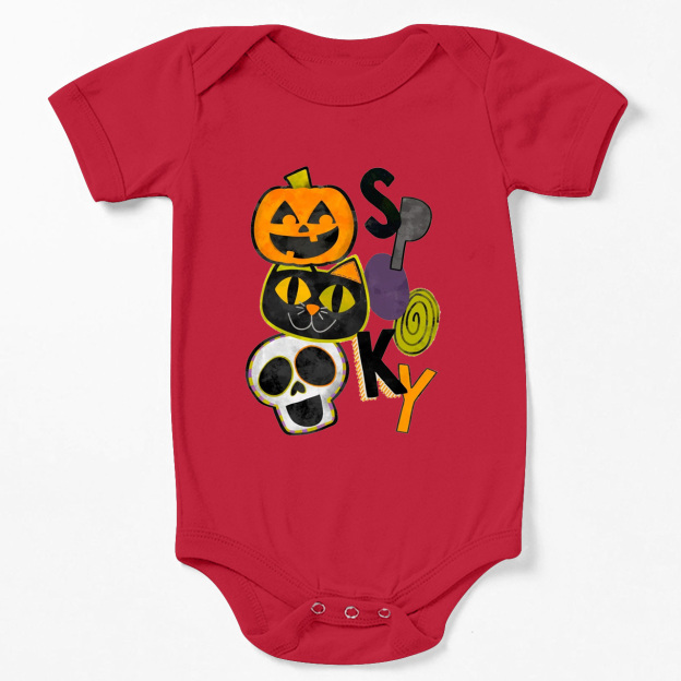 Spooky Pumpkin Cat Skull Halloween Baby Bodysuit