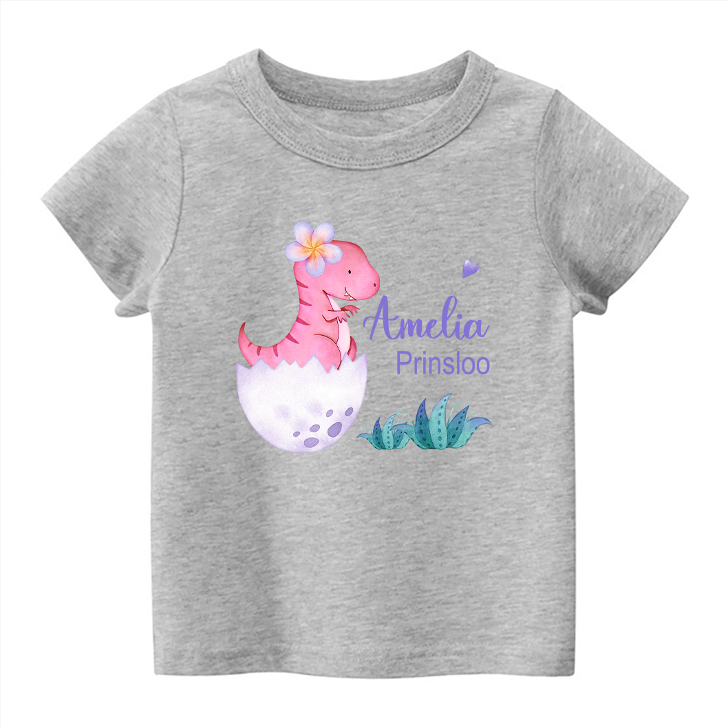 Personalized Pink Dinosaur Kids Name T-Shirt