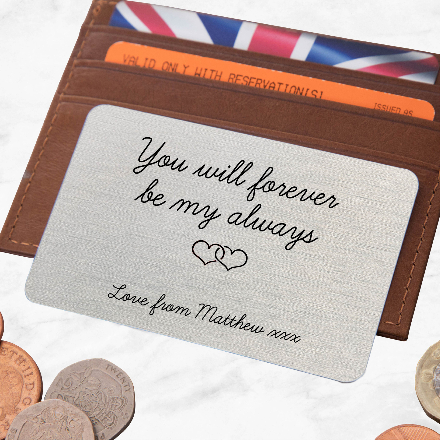 Personalized Forever Be My Always Date Metal Wallet Card