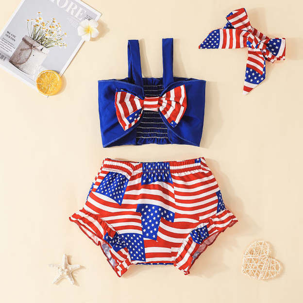 4th Of July Baby Girl Bow Outfit Set