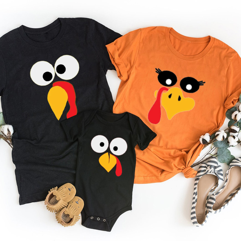 Cute Turkey Fall Thanksgiving Family Matching Shirts