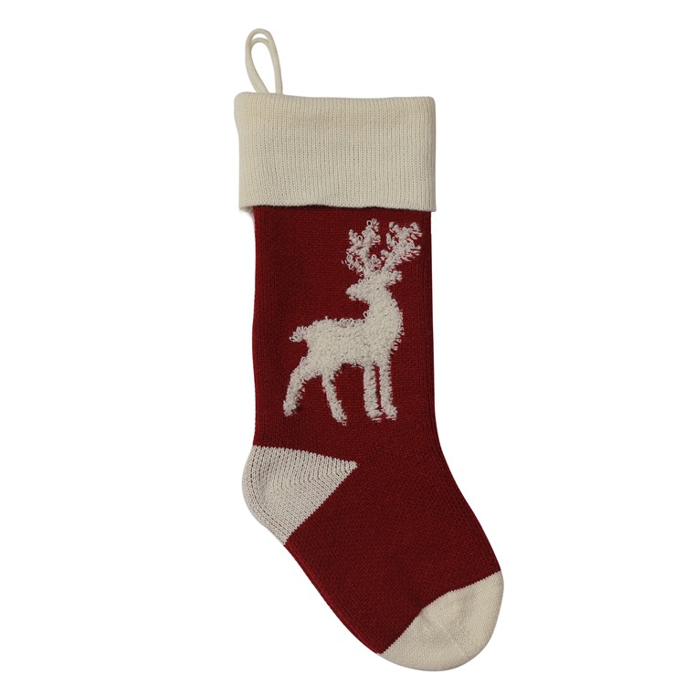Dark Red Deer Personalized Knit Christmas Family Stocking