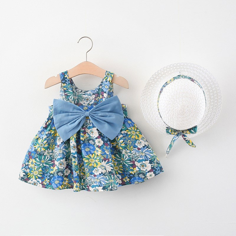 Baby Girl Summer Floral Dress with Sun Hat