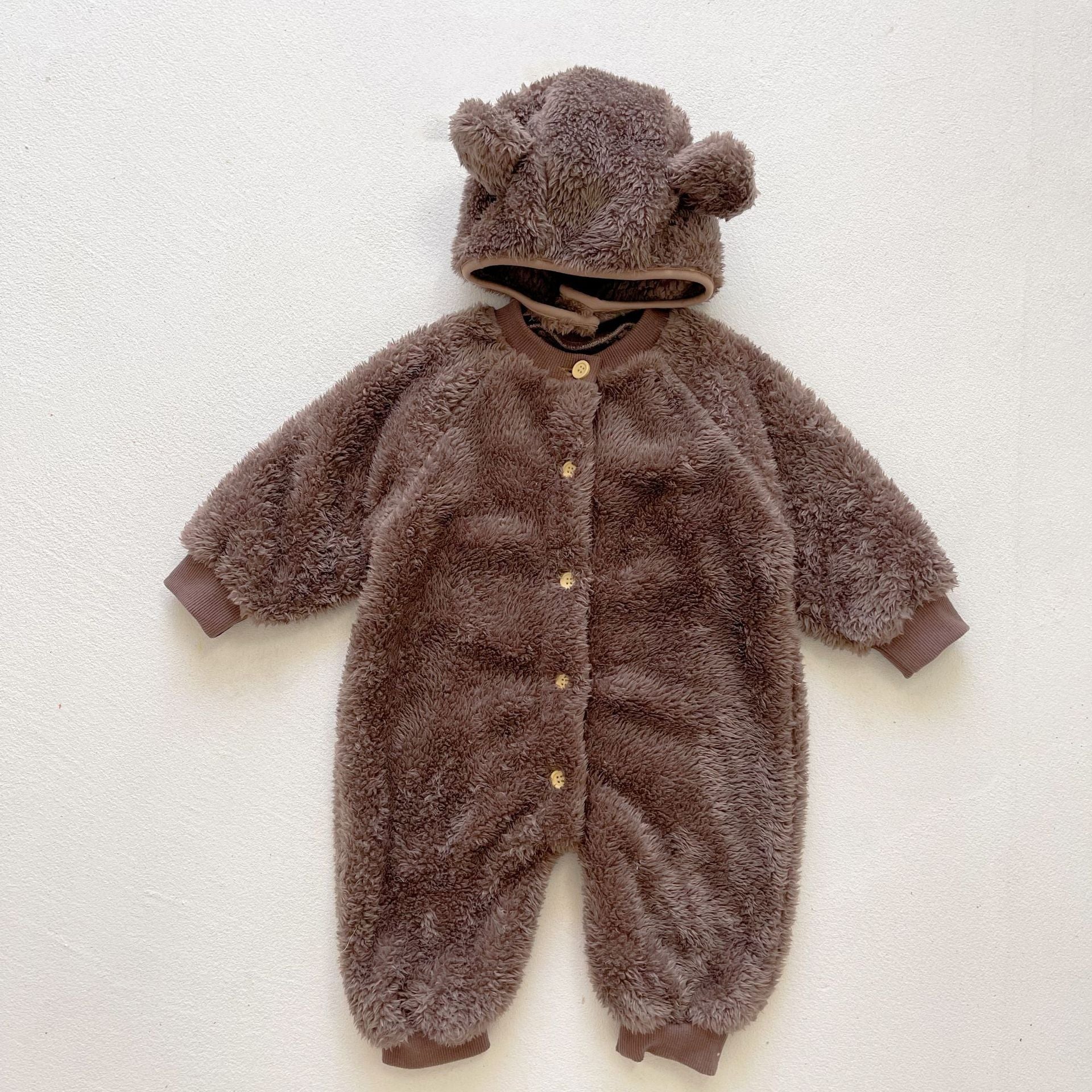 3 Colors Baby Fluffy Winter Romper With Bear Ears Hat