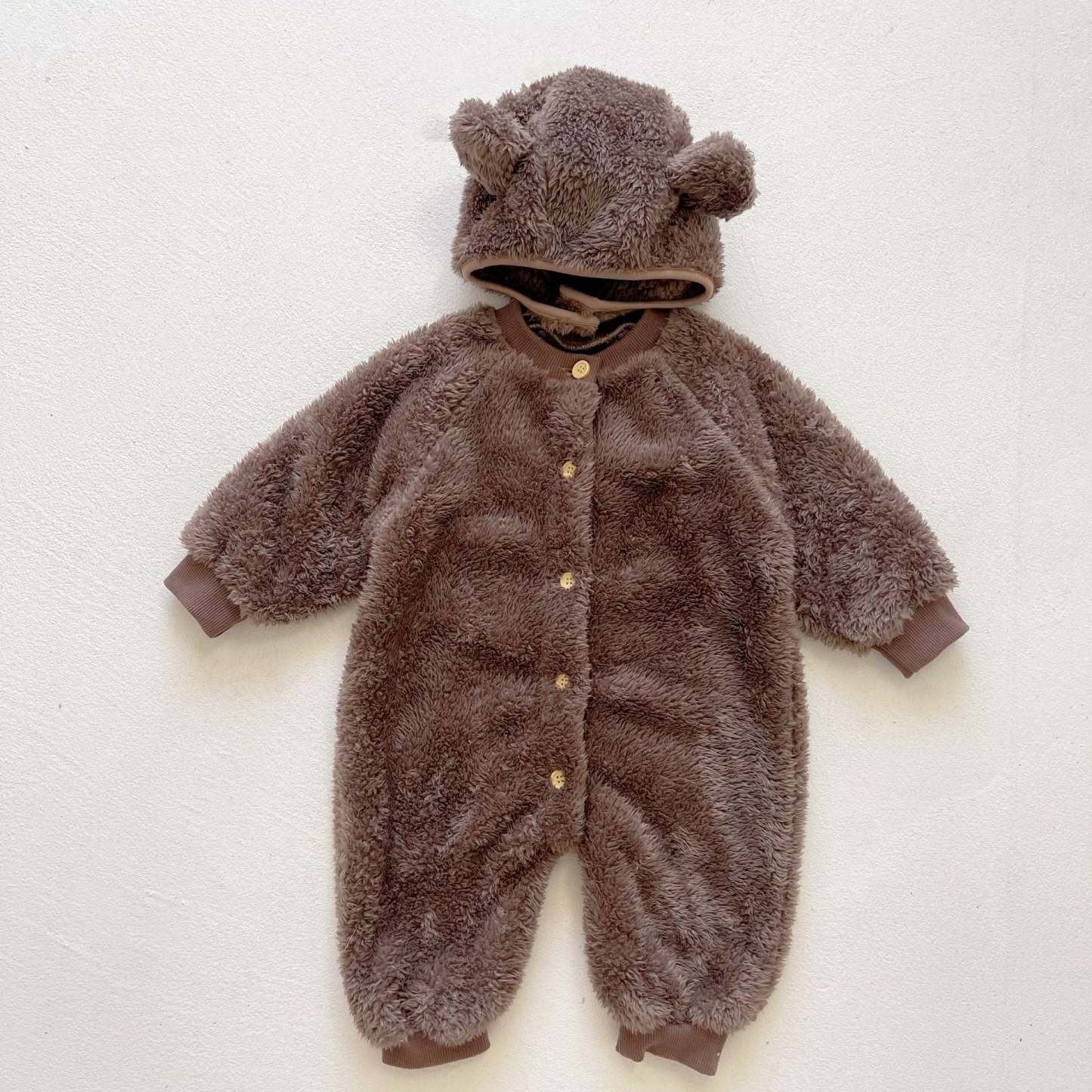 3 Colors Baby Fluffy Winter Romper With Bear Ears Hat
