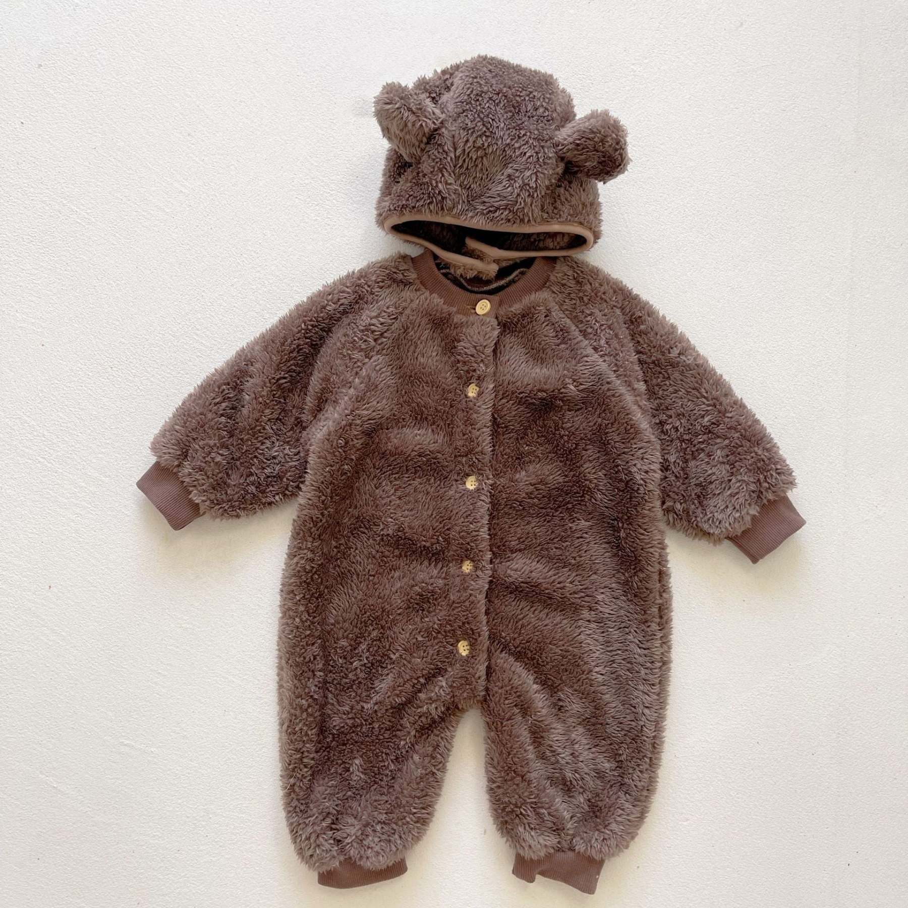 3 Colors Baby Fluffy Winter Romper With Bear Ears Hat
