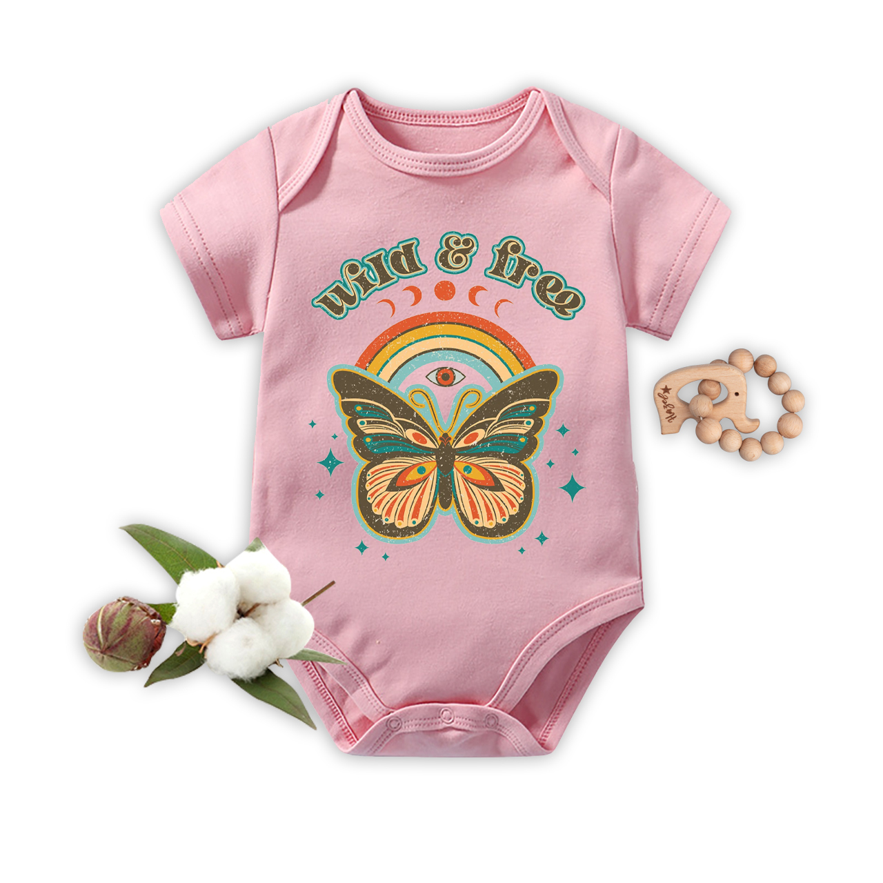 Retro Boho Wild And Free Baby Bodysuit
