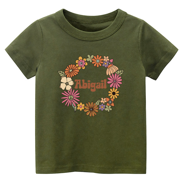 Girls Personalized Name In Floral Wreath Shirt