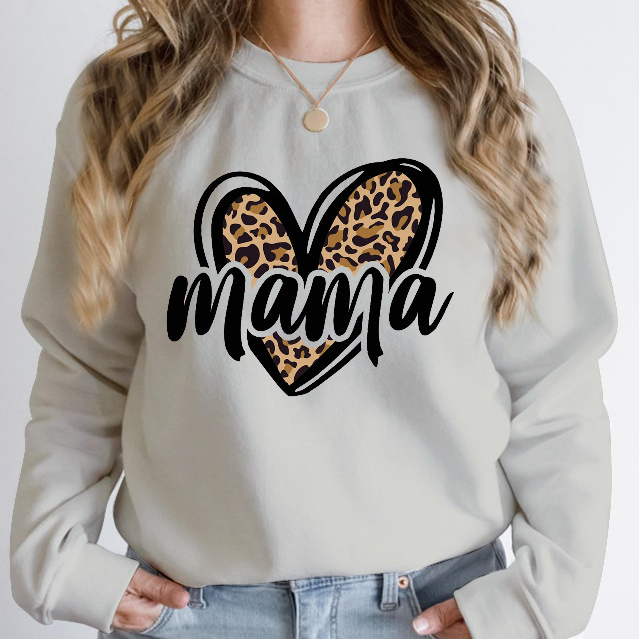Leopard Print Heart Mom Sweatshirt