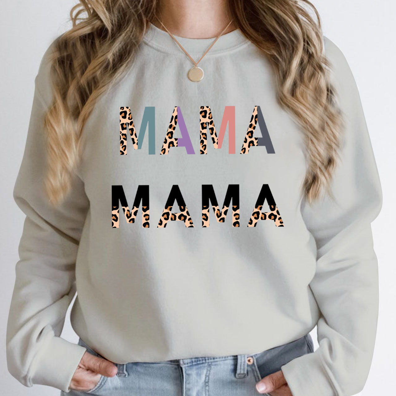 Mama Half Leopard Print Sweatshirt