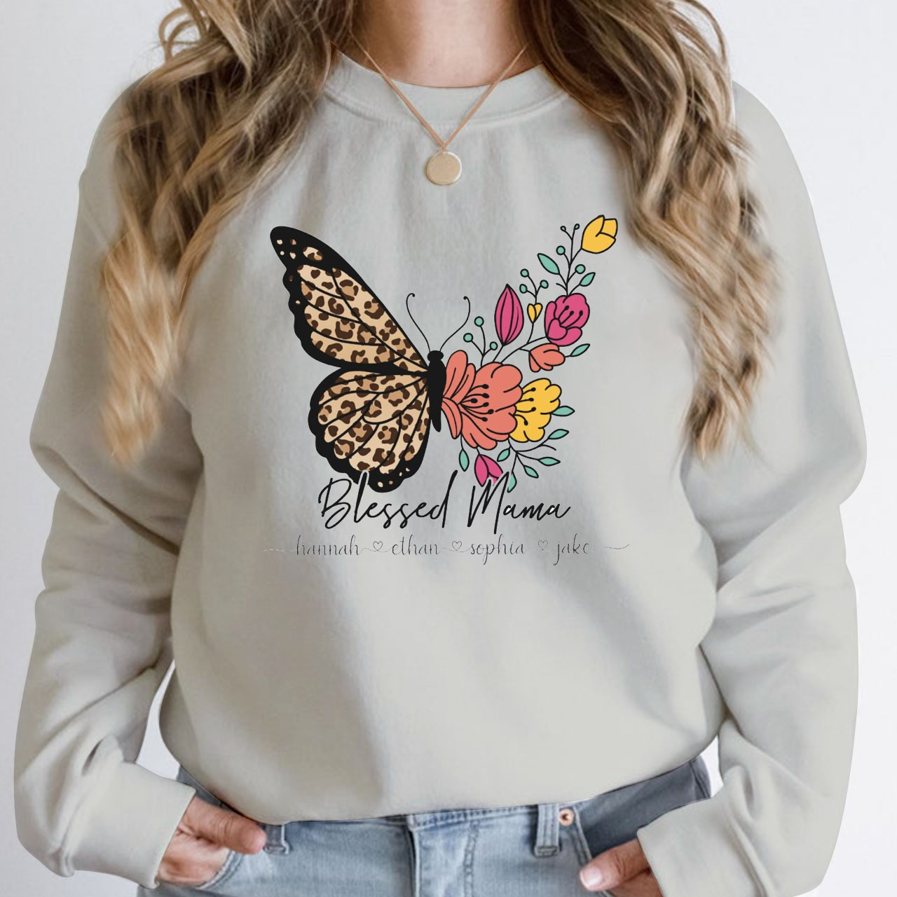 Personalized Kids Name Blessed Mama Sweatshirt For Mom