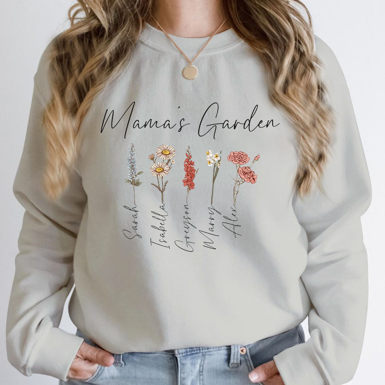 Mama's Garden With Kid's Name Sweatshirt For Mom 