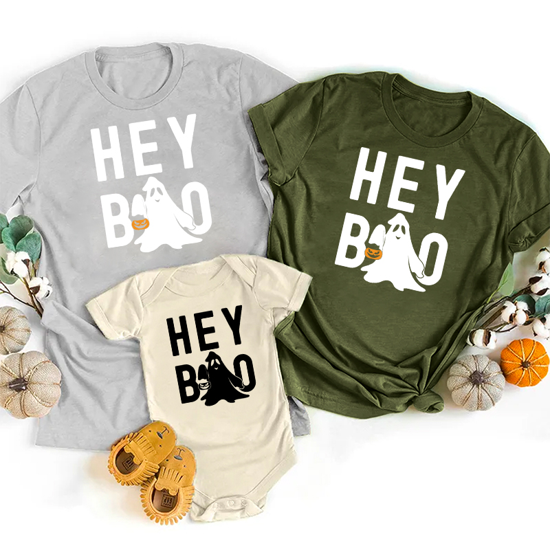 Halloween Hey Boo Carrying A Pumpkin Matching Family Shirt