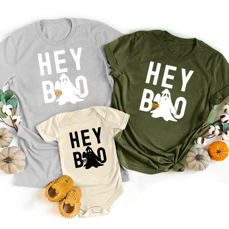 Halloween Hey Boo Carrying A Pumpkin Matching Family Shirt