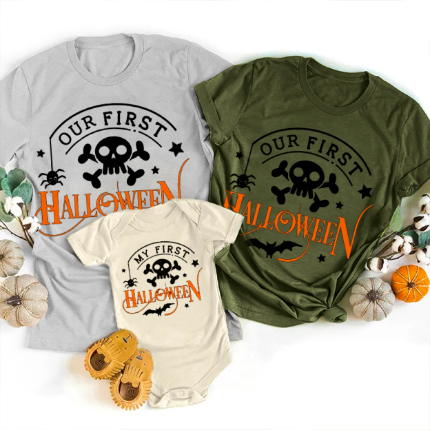 Our First Halloween Skeleton Bat Matching Family Tees