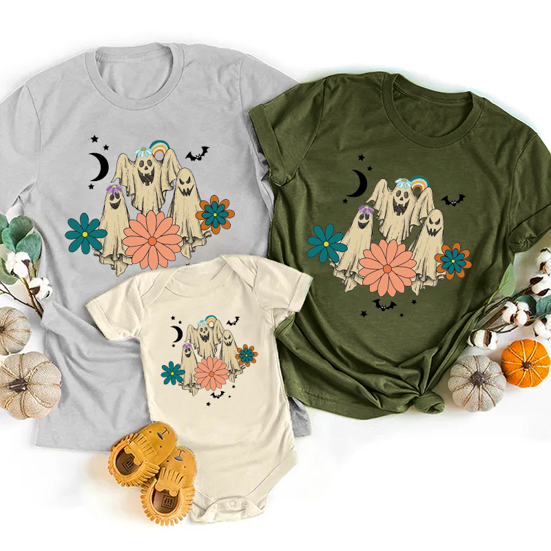 Halloween Floral Ghost Trick Or Treat Matching Family Shirts