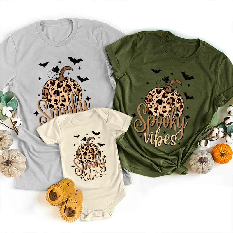 Funny Halloween Pumpkin Spooky Vibes Family Matching Shirts