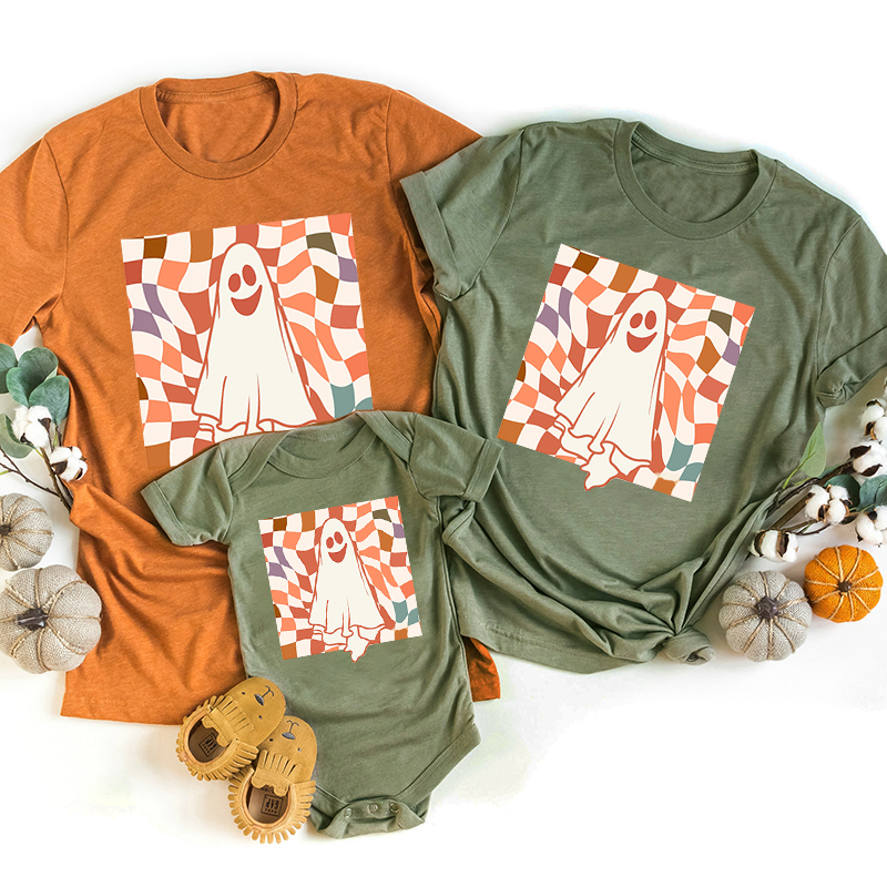 Retro Checkered Ghost Halloween Family Matching Shirts