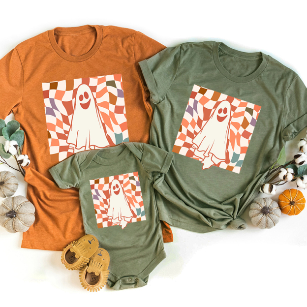 Retro Checkered Ghost Halloween Family Matching Shirts
