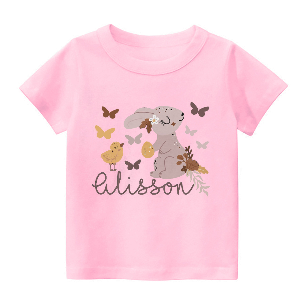 Personalized Butterfly Chick And Bunny Easter Toddler Shirt